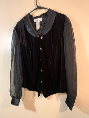 Sheer Sleeve Black Velvet Button-Up Top Vintage Fairy Grunge Victorian 20W
